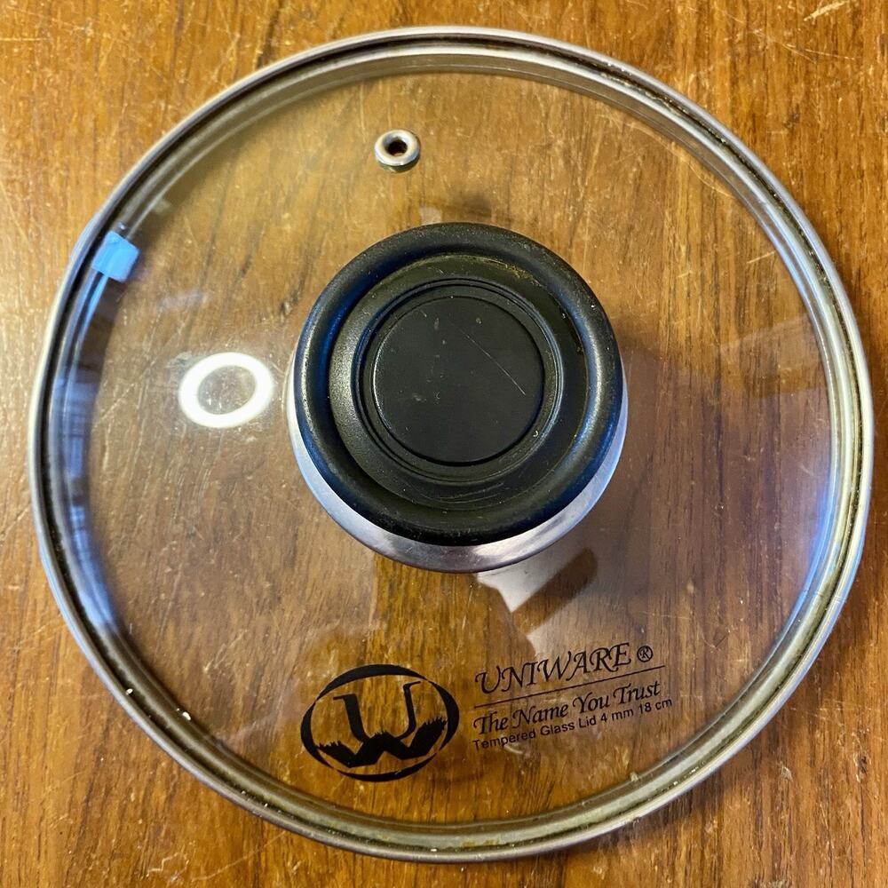 Uniwear Glass pot lid 8” Vented With Black Knob Replacement Cooking Lid